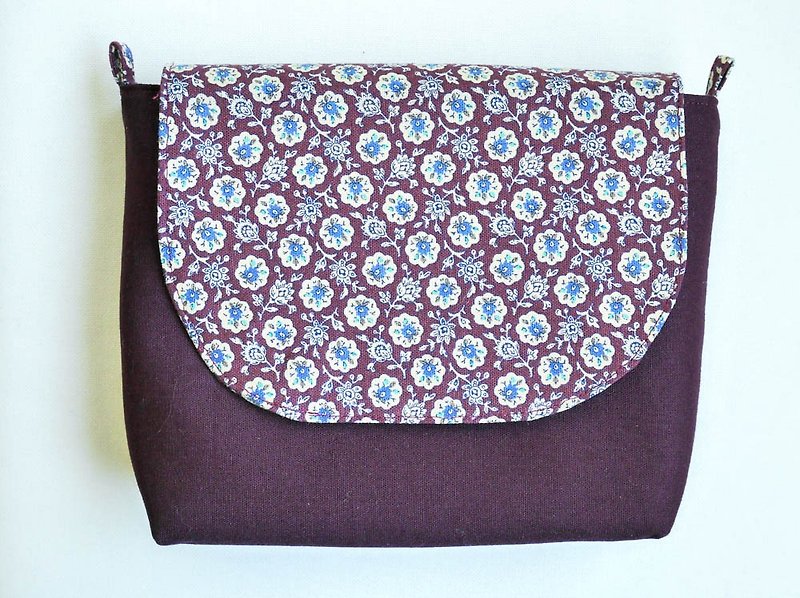 [Burgundy floral + deep purple bag chain bag] - กระเป๋าแมสเซนเจอร์ - ผ้าฝ้าย/ผ้าลินิน สีม่วง