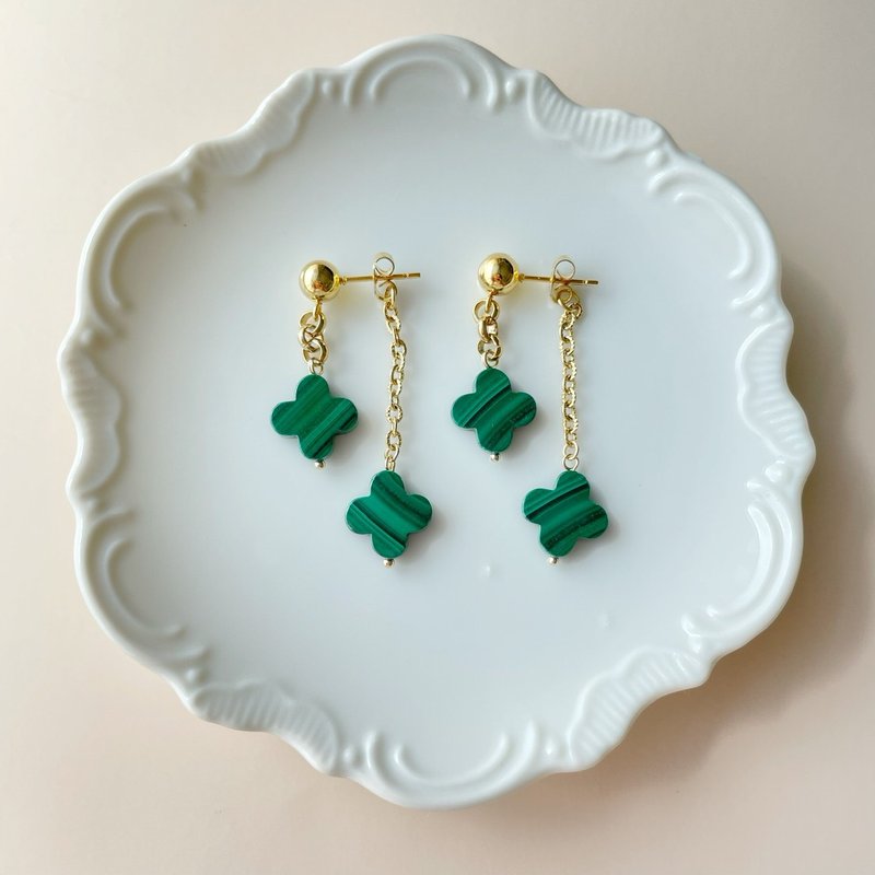 Twin malachite Clip-On - Earrings & Clip-ons - Semi-Precious Stones Green