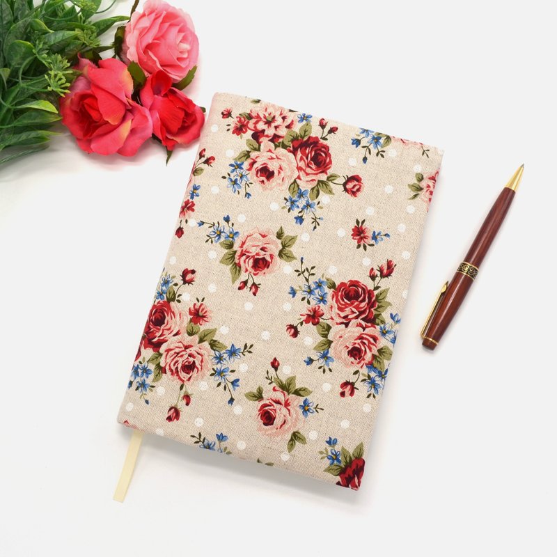 Rose Garden book cover with bookmark handmade - Book Covers - Cotton & Hemp Khaki