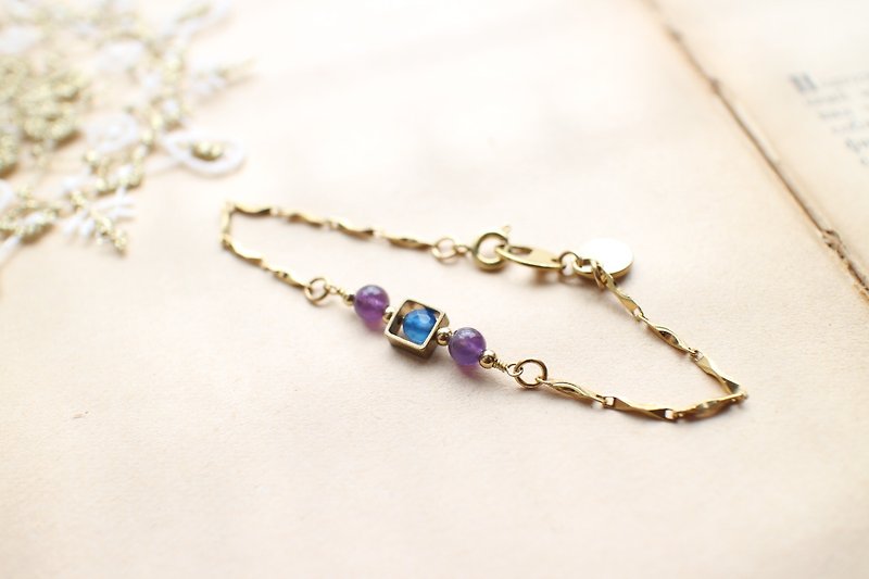 Dreams- Amethyst  Blue agate Brass handmade bracelet - Bracelets - Other Metals 