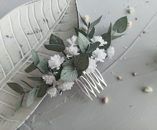 Wedding eucalyptus hair piece Bridal headpiece Babys breath