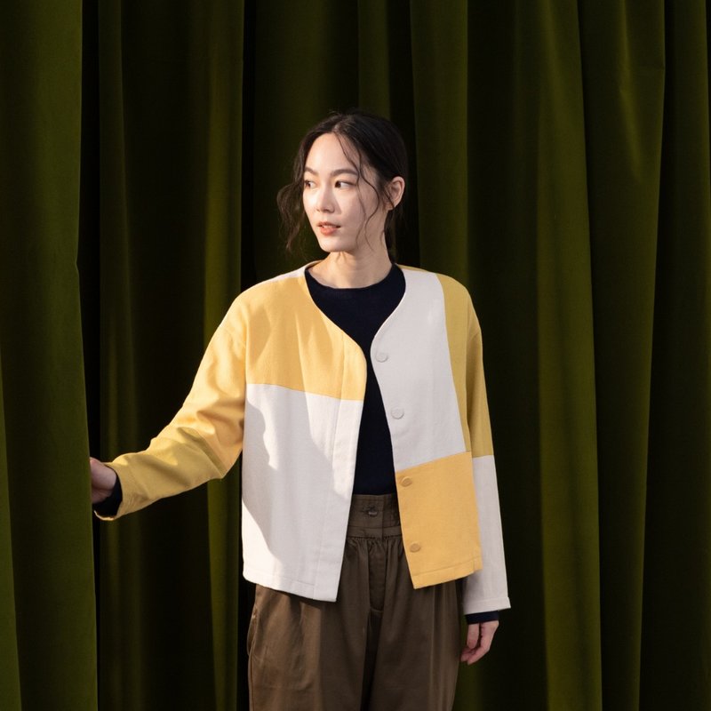 谷遊日記拼接外套-黃 - 女大衣/外套 - 其他人造纖維 黃色