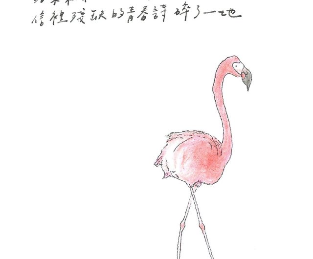 動物とその詩5 /フラミンゴ/塗装/カードはがき