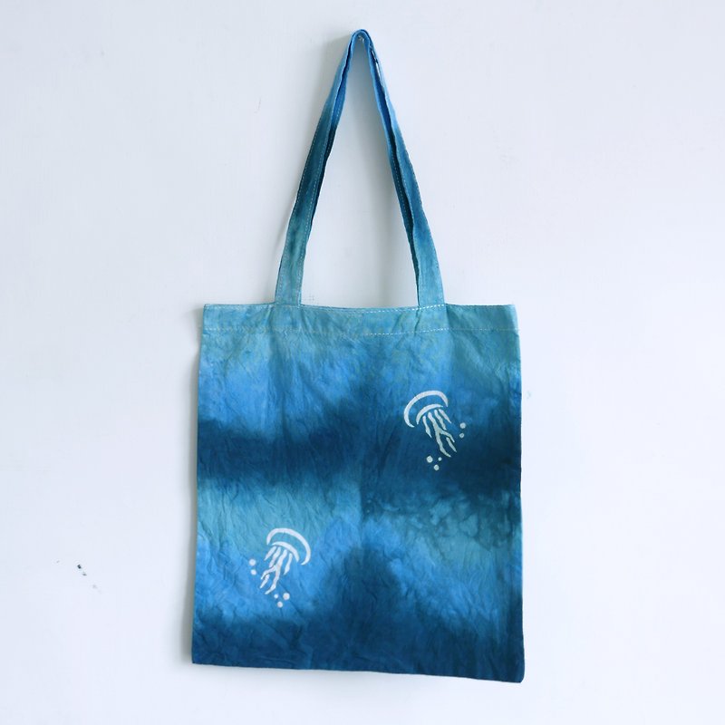 Jellyfish Hand Dyed Sea Life Tote Bag - Handbags & Totes - Cotton & Hemp Blue
