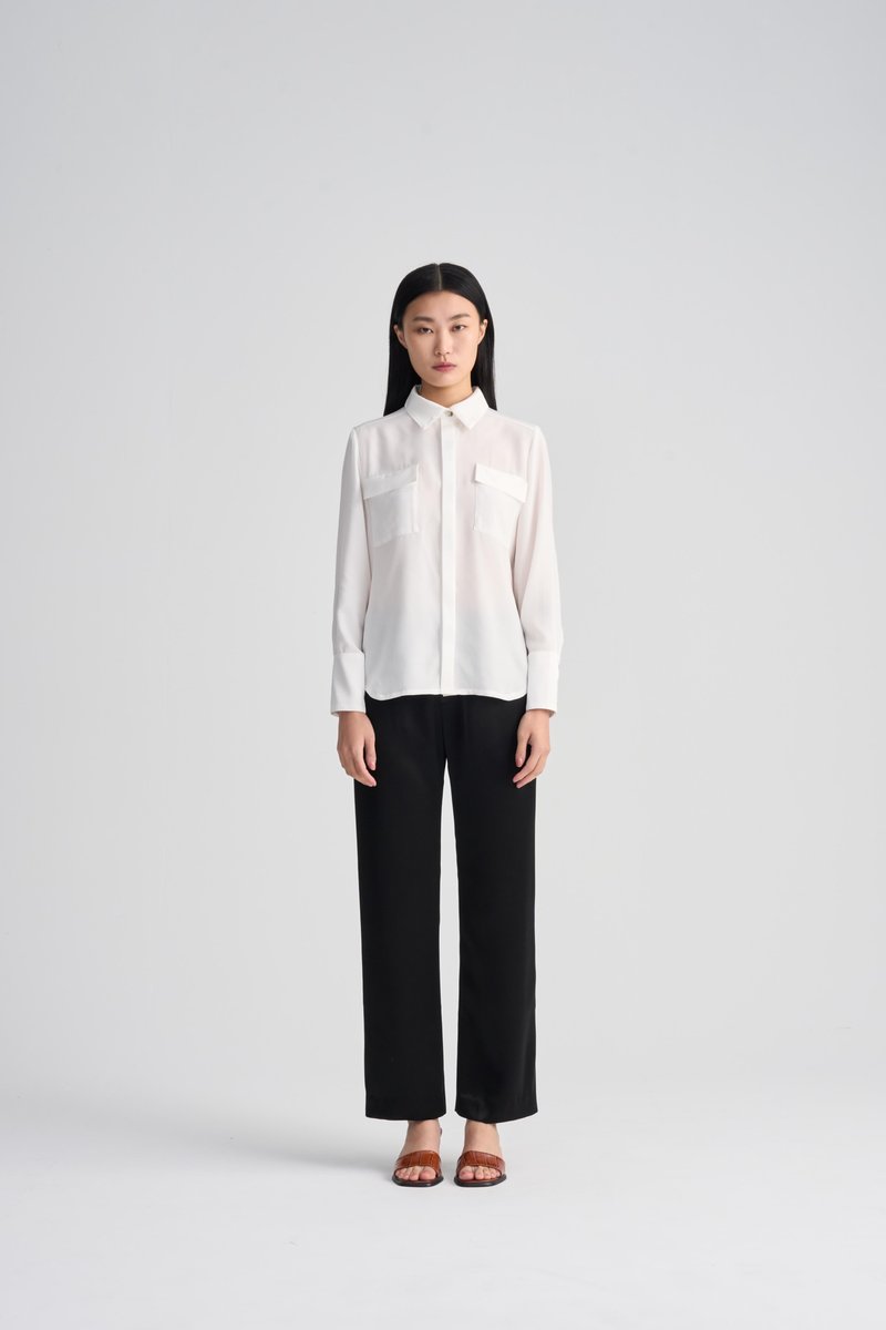 Shan Yong 雙蓋袋長袖襯衫(兩色) - 女襯衫 - 其他材質 