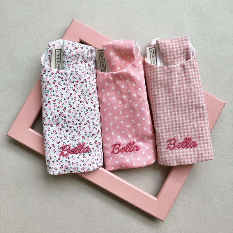 [Customized embroidery-set of 3 saliva towels] Lively and cute print design, perfect as a moon gift - Bibs - Cotton & Hemp Pink