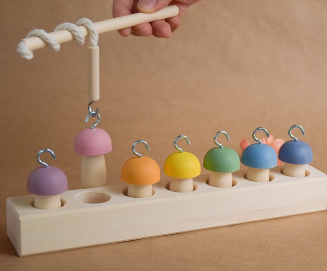 Wooden Rainbow Toy “Mushrooms on a Fishing Rod”