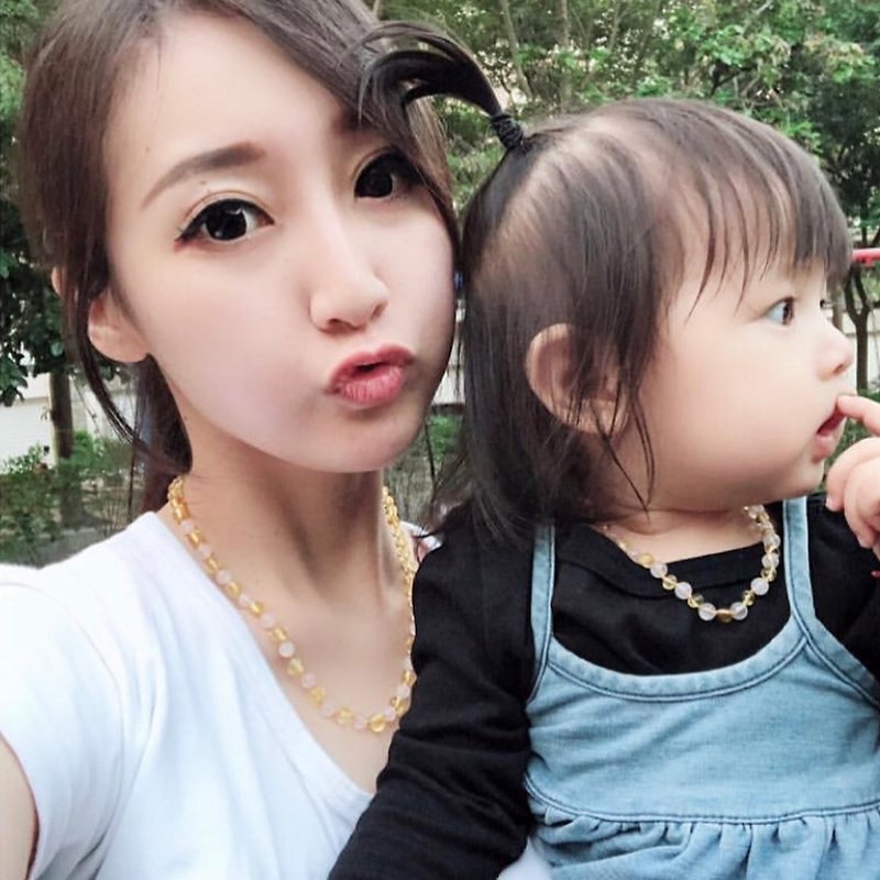 Alamode baby amber necklace pink crystal princess - mother and daughter good feelings combination - เครื่องประดับ - วัสดุอื่นๆ สึชมพู