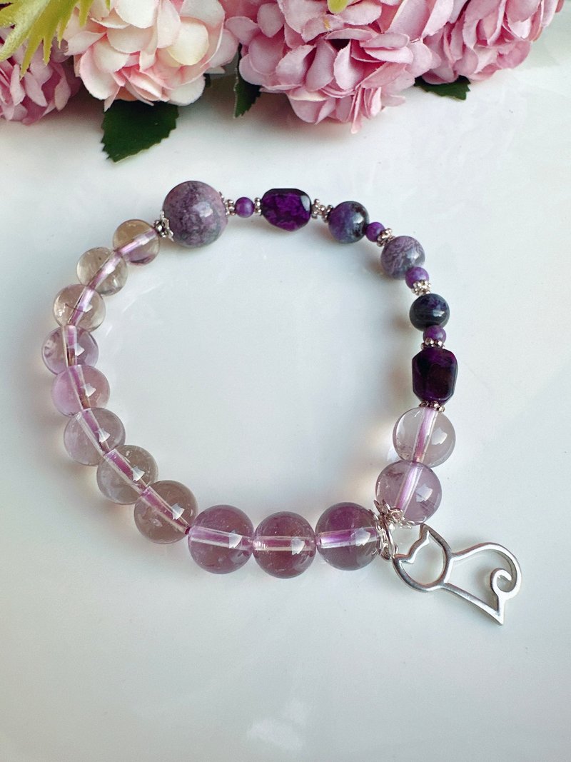 Xinchen-Shukulai x Ametrine cat sterling silver design bracelet - สร้อยข้อมือ - คริสตัล สีม่วง