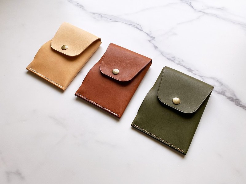 Handmade leather business card holder coin purse ID holder (brown/dark green) - Card Holders & Cases - Genuine Leather Multicolor