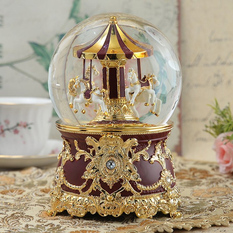 Wine Red Gold Tourma (10th Anniversary) Crystal Ball Music Bell Birthday Valentine's Day Wedding Gift - Items for Display - Glass 