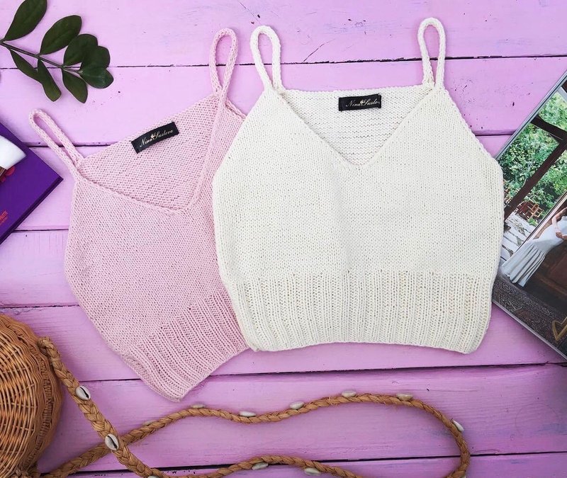 MADE TO ORDER Handmade knitted summer Knit Top V Neck Knit Top Crop Tops boho - Women's Tops - Cotton & Hemp 