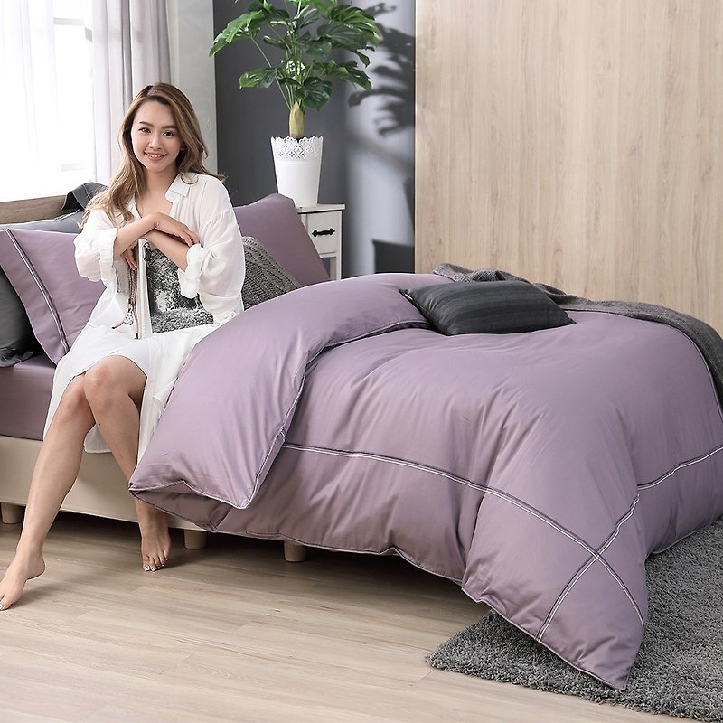 (特大)雙色刺繡品味紫-60棉兩用被床包四件組-6*7尺King (8*7被) - 寢具/床單/被套 - 棉．麻 紫色