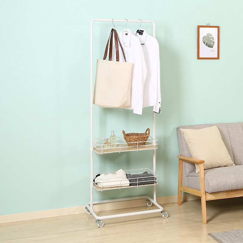 Japan FUJI BOEKI Minimalist Industrial Style Mobile Double Layer Clothes Hanger-DIY-Yupi White - ตะขอที่แขวน - โลหะ ขาว