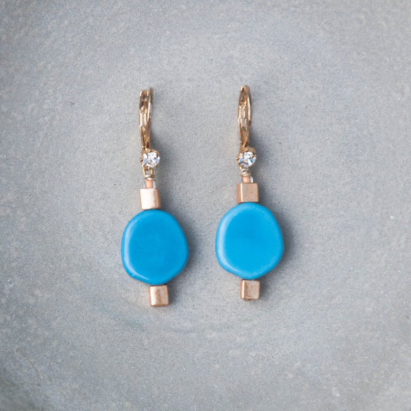 [Indigo] Retro bead earrings - Blue - Earrings & Clip-ons - Other Metals Blue
