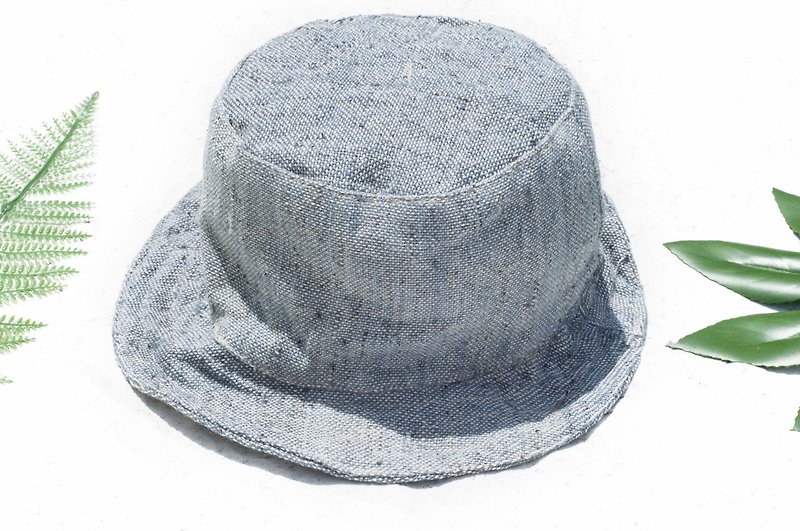 Hand-woven cotton and linen hats/fisherman hats/sun hats/ patchwork hats/handmade hats-grey blue sky star sense - หมวก - ผ้าฝ้าย/ผ้าลินิน สีน้ำเงิน