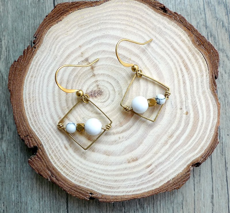 Misssheep- [BN22-white. White gold] simple brass white turquoise earrings (adjustable ear clip) - Earrings & Clip-ons - Other Metals 
