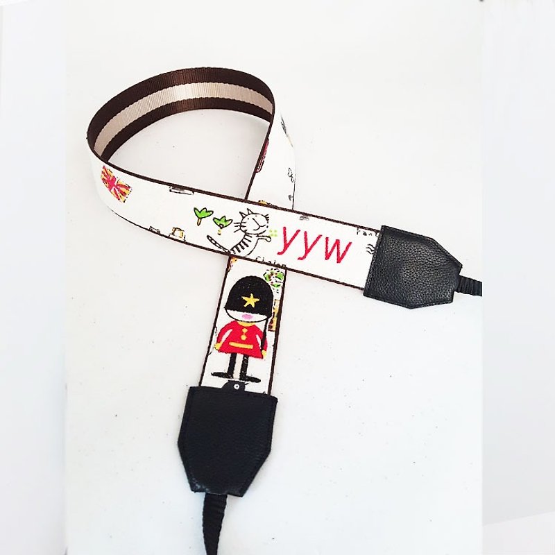 Customized gifts can be embroidered name camera strap leather stitching British Little Red Guard - กล้อง - หนังแท้ 