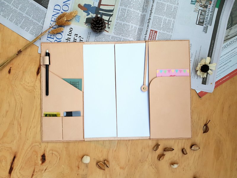 【2024】A4 notebook/note book cover - with pen insert and bookmark (can be customized) │can be branded - Book Covers - Genuine Leather 