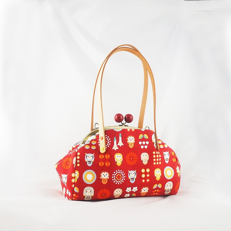 【Owl】Double-layer gold handbag - Handbags & Totes - Cotton & Hemp Red