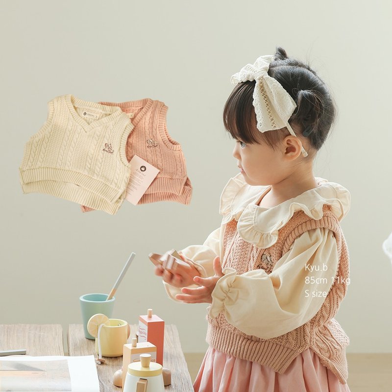 cute cream, indi pink baby knit vest - 男/女童裝 - 壓克力 多色