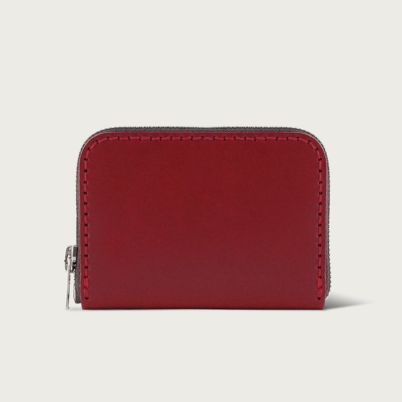 U-shaped zipper short clip / coin purse / wallet - wine red - กระเป๋าสตางค์ - หนังแท้ สีแดง
