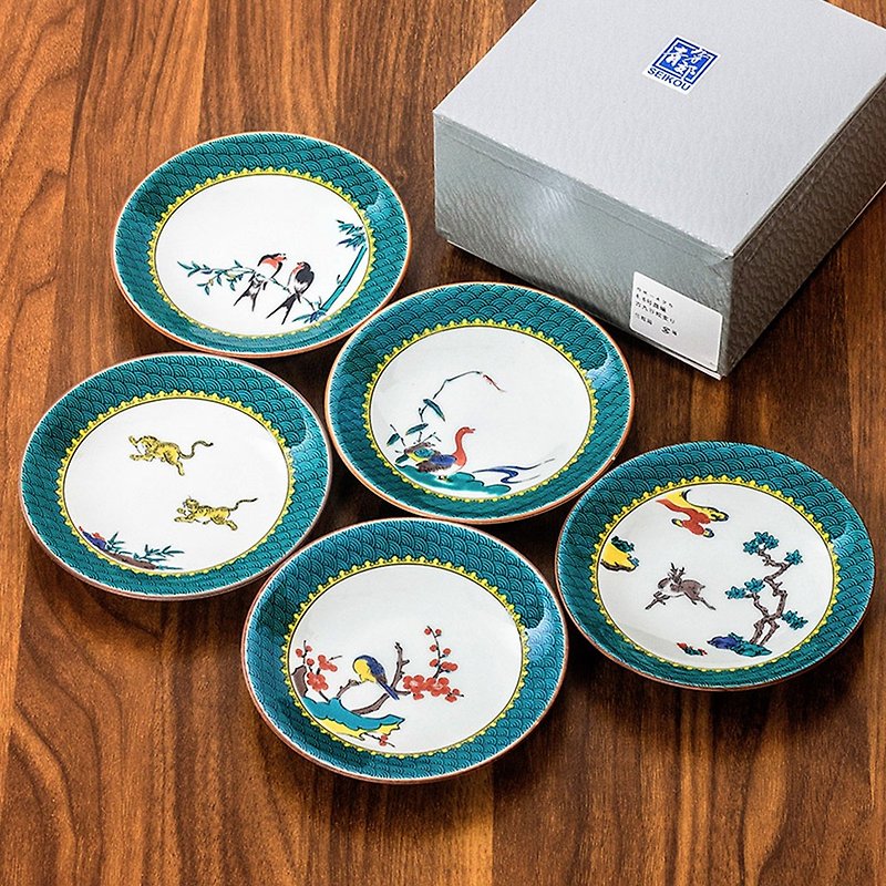 Japanese imported Jiugu ware ceramic plate Japanese ancient style Ukiyoe dessert plate fruit snack plate small dish plate bone plate - จานเล็ก - เครื่องลายคราม 