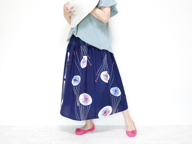 YUKATA SKIRT -浴衣地を使ったフレアスカート-ロング 帰省や夏祭りにも - 裙子/長裙 - 棉．麻 藍色