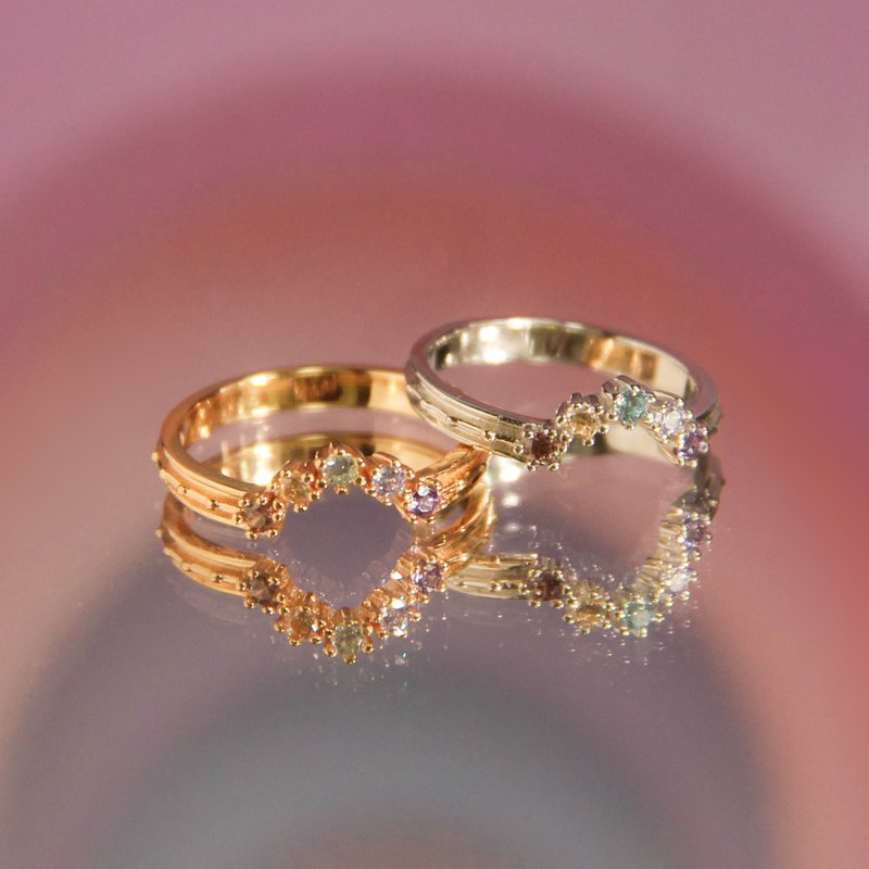 CZ Gold Rainbow Ring - Pride - แหวนทั่วไป - เงินแท้ สีทอง