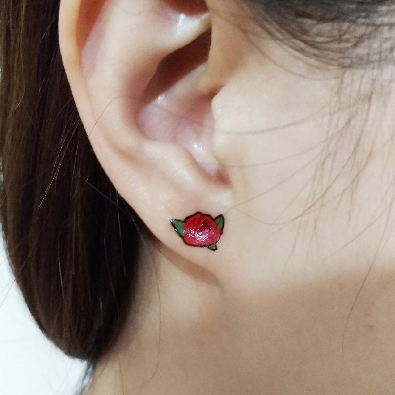 Rose Perfume Pseudo Earrings - ต่างหู - วัสดุกันนำ้ สีแดง