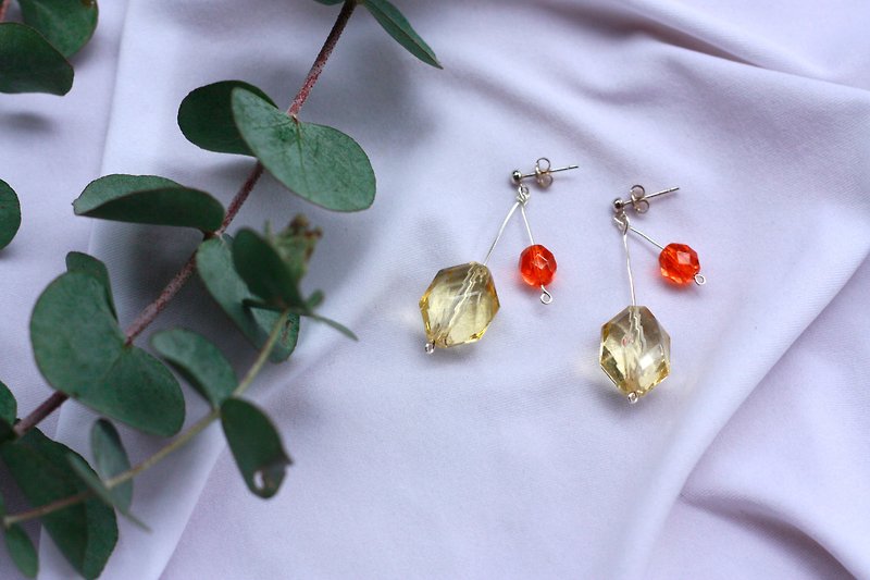 Simple Two-Cherry Cherry Earrings - 925 Sterling Silver Ear Pins - ต่างหู - วัสดุอื่นๆ สีส้ม