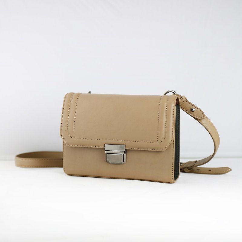 Tea Time triple layered leather shoulder bag - tea - Messenger Bags & Sling Bags - Genuine Leather Khaki