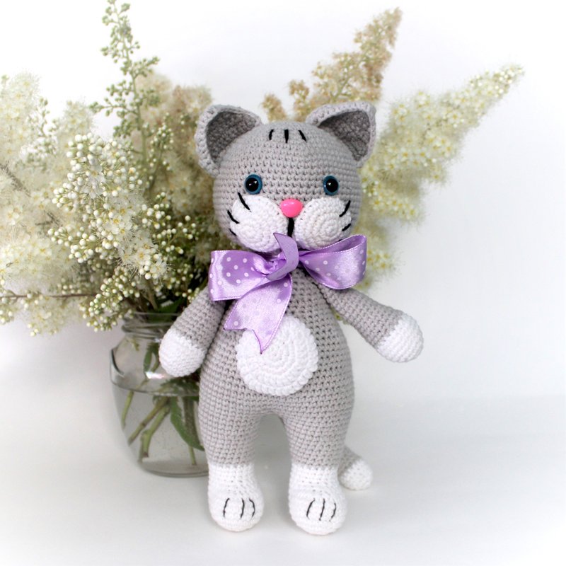 Amigurumi stuffed cat  Personalized  Baby shower gift  Soft toy kitten - Kids' Toys - Wool Gray