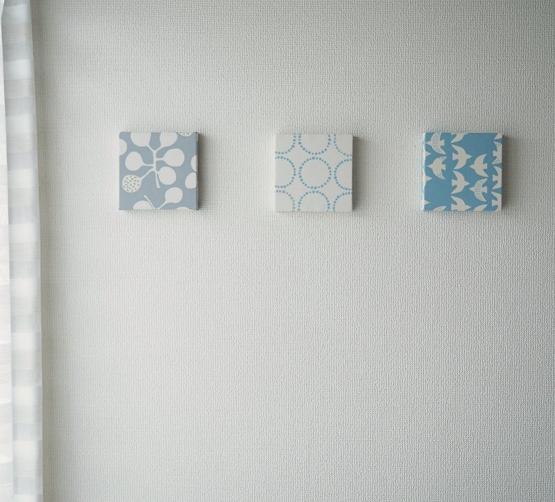 Fabricpanel 3 piece set light blue bird leaf circle pattern - Wall Décor - Cotton & Hemp Blue