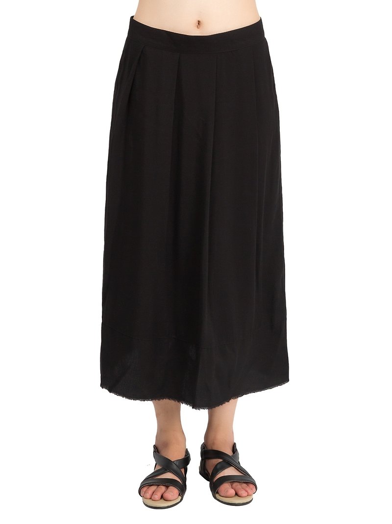 Original design female models black fold wild 9 points pants pants pants digestion design style BY JANWONG (custom section) - Skirts - Cotton & Hemp Black