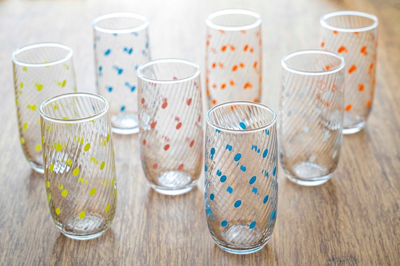 日本製 昭和玻璃水杯 糖果色系水玉花紋 全新未使用 台灣免運 - 杯/玻璃杯 - 玻璃 多色