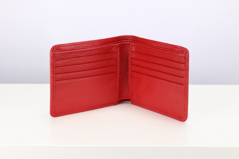 กระเป๋าสตางค์ แบบมีช่องใส่บัตร 2 ด้าน  สีแดง - W008RD - กระเป๋าสตางค์ - หนังแท้ สีแดง