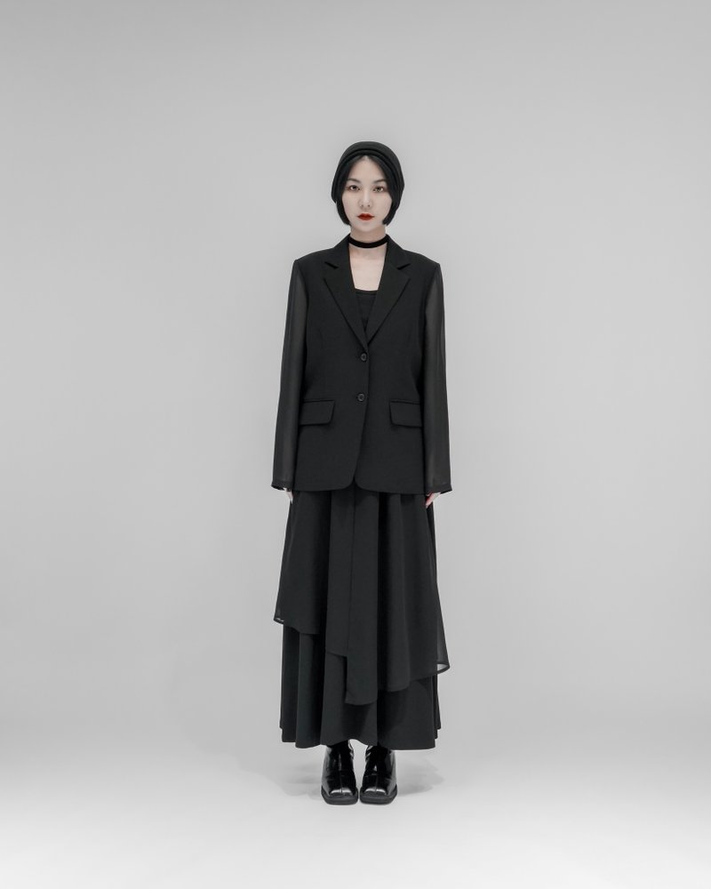 MUKK DESIGN 透視雪紡西裝外套 - 女襯衫 - 聚酯纖維 黑色
