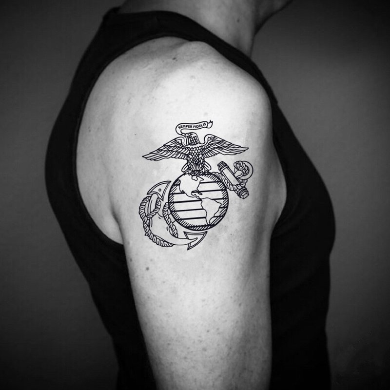 OhMyTat 海軍陸戰隊 Marine 刺青圖案紋身貼紙 (2 張) - 紋身貼紙 - 紙 黑色