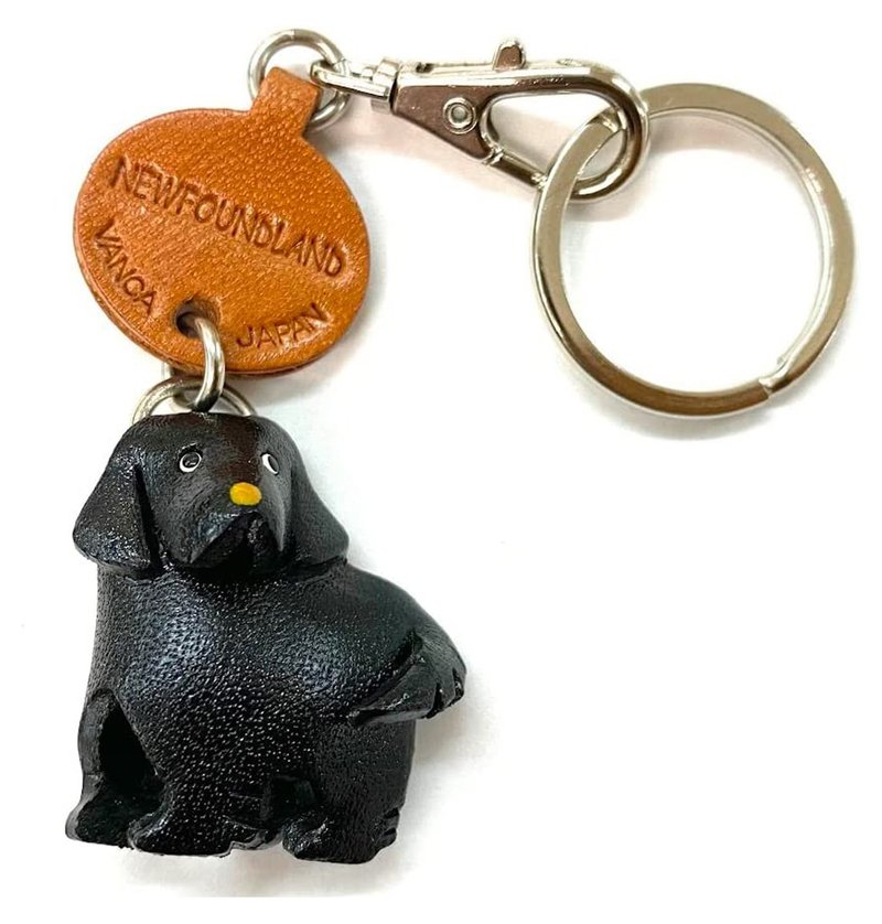 NEWFOUNDLAND Leather Keychain handmade in Japan lead charm collar charm VANCA - ที่ห้อยกุญแจ - หนังแท้ สีดำ