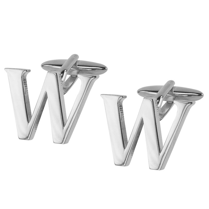銀色字母W袖扣 - 袖扣 - 其他金屬 銀色