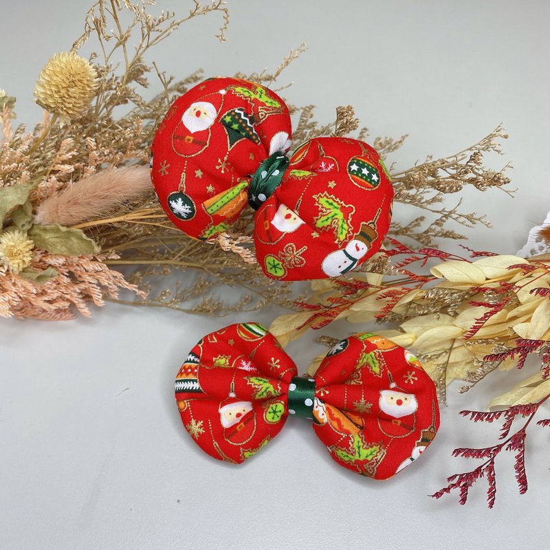 -Baby Yushou Studio-Christmas Elf Handmade Hair Band Handmade Pengpeng Clip - หมวกเด็ก - ผ้าฝ้าย/ผ้าลินิน 