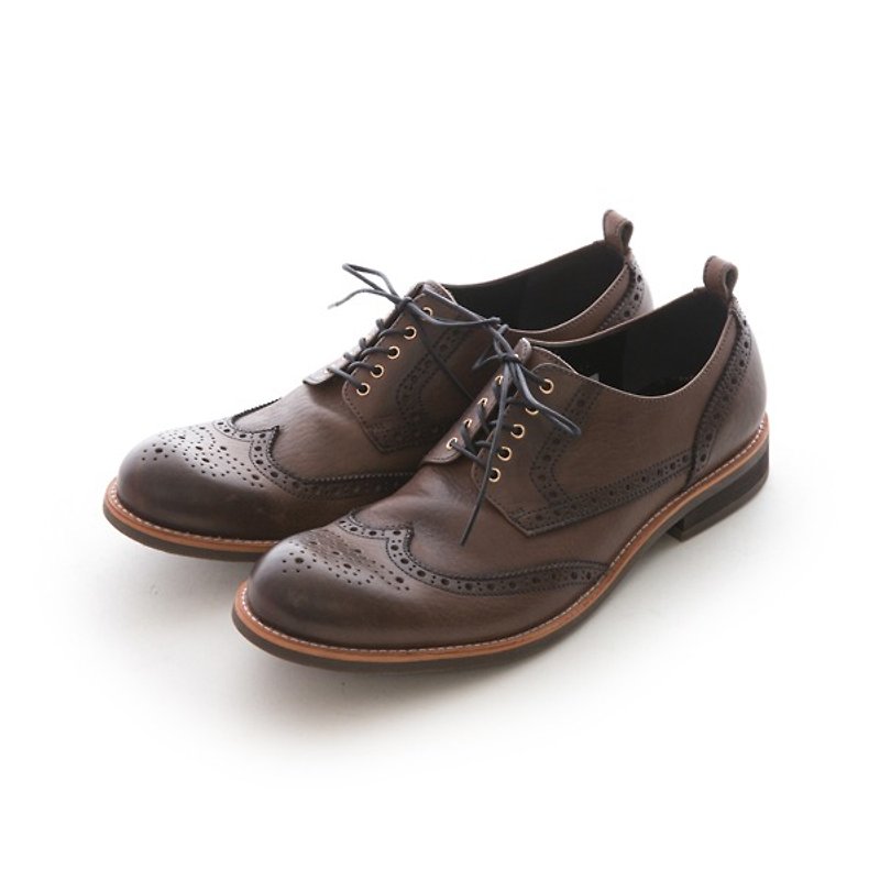 ARGIS Bullock Carved Derby Casual Leather Shoes #41206铁灰-Made in Japan - รองเท้าหนังผู้ชาย - หนังแท้ สีเทา