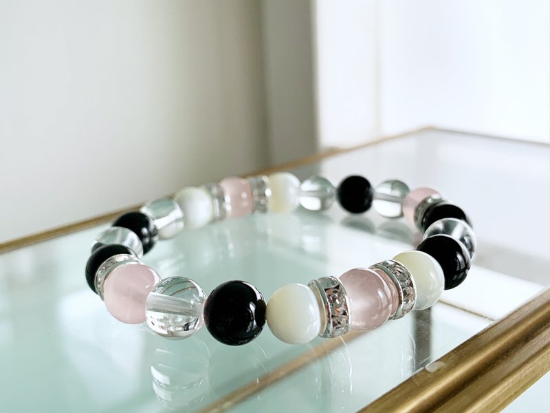 [Unisex] Make a good cycle, onyx, crystal, rose quartz, mother of pearl, bracelet - Bracelets - Semi-Precious Stones Black