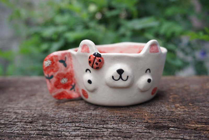 花付きセラミック製マグカップ - グラス・コップ - 陶器 ピンク