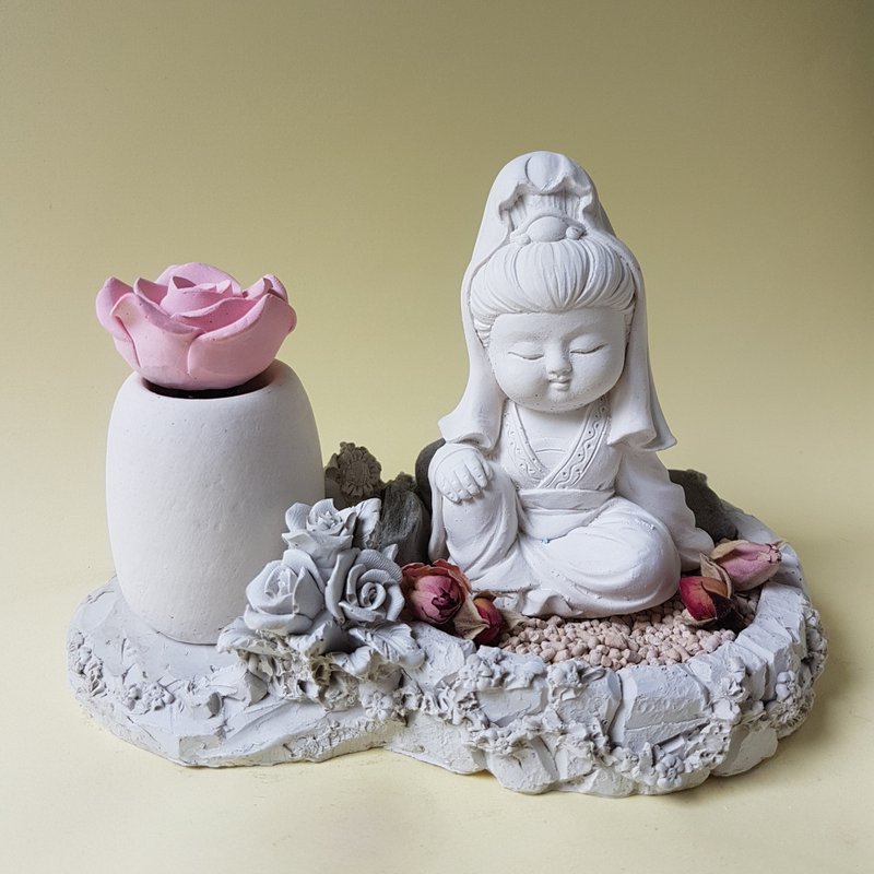 母親節佳禮淨念吉祥小佛之觀音 香氛豪華田園風套組 擴香石精油居 - 香氛/精油/擴香 - 其他材質 白色