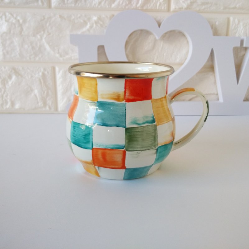 Colored plaid 珐琅 classical cup - แก้วมัค/แก้วกาแฟ - วัตถุเคลือบ หลากหลายสี