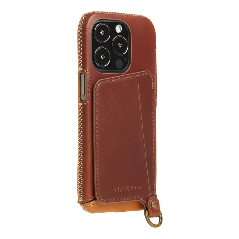iPhone14 Pro 經典系列附皮革手腕帶/全包覆站立架手機套-巧克力 - 手機殼/手機套 - 真皮 