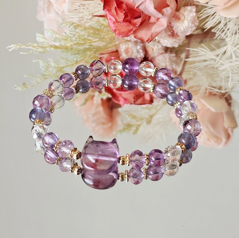 The Amethyst Cat of Wisdom and Charm - Amethyst/Plenty/Iolite/Crystal Bracelet/White Crystal - Bracelets - Crystal Multicolor