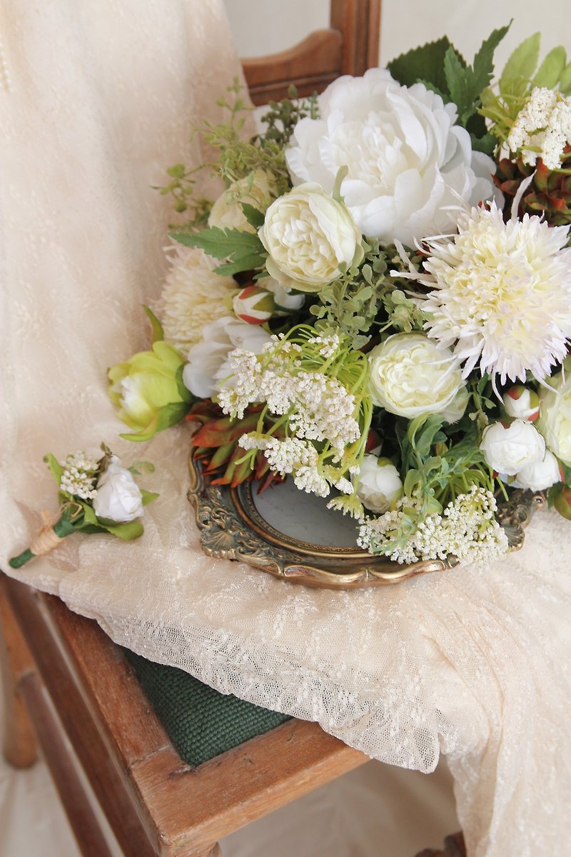 Bridal bouquet  ,Artificial Bouquet ,silk flower bouquet , Wedding ,Peony - ตกแต่งต้นไม้ - พืช/ดอกไม้ สีกากี